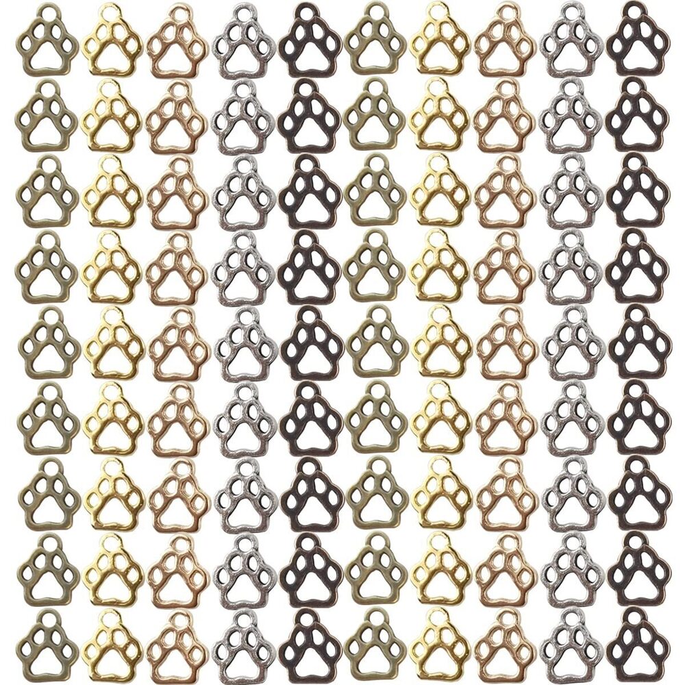 4147 200PCS Animal Cat Dog Paw Charms Alloy Paw Print Charms Beads Animal